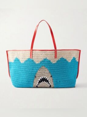 STAUD CHRISTOS LARGE LEATHER TRIMMED SEQUIN EMBELLISHED CROCHETED
SHARK TOTE
